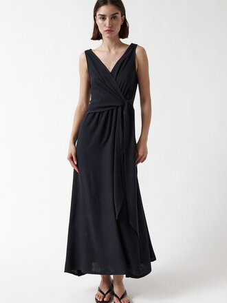 AMT Studio Nabiu Bao wrap-style dress . Navy