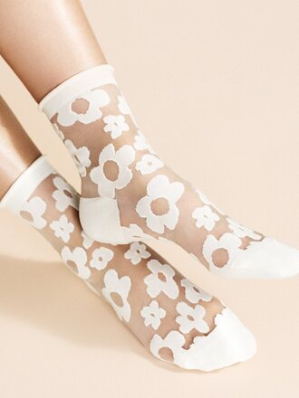 Hansel from Basel Pop Sheer Crew socks . Cream