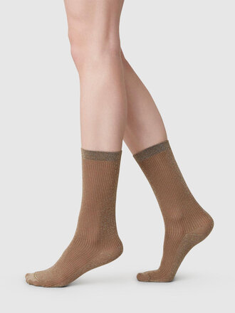 Swedish Stockings Magda Shimmery Socks . Mid Brown