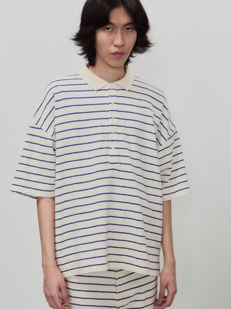 Unfeigned Polo rayé en terry . Écru et bleu Unfeigned Polo rayé en terry . Écru et bleu