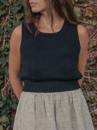 Gillian Stevens Persephone sleeveless knit top . Navy