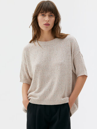 Maska Ivana cotton, linen and silk knit top . Ivory