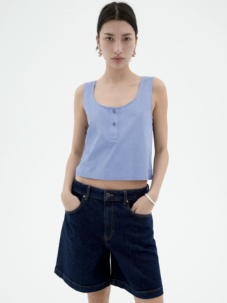 Thinking Mu Justine top in organic cotton . Persian blue