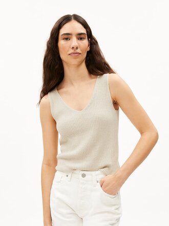 Armedangels Caaro Lino linen knit top. Off-white