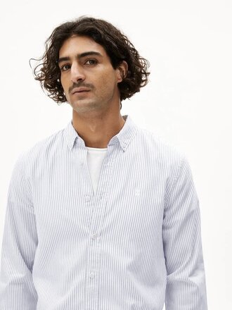 Armedangels Quaasa organic cotton striped shirt . White and Blue