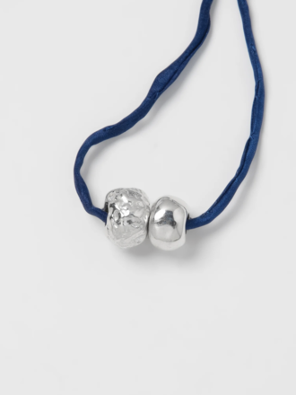 Wolf Circus Dylan silver pearl silk necklace . Blue