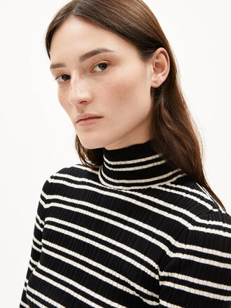 Armedangels Alaania V2 organic cotton turtleneck . Black and oat striped Armedangels Alaania V2 organic cotton turtleneck . Black and oat striped
