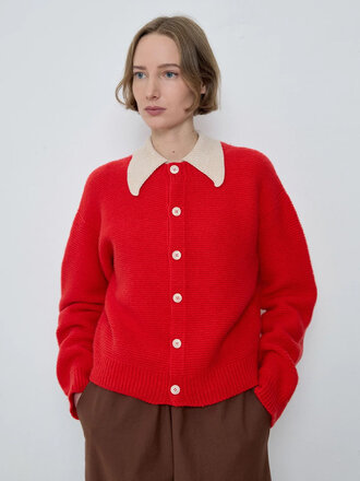 Diarte Mila merino cashmere cardigan . Scarlet Diarte Mila merino cashmere cardigan . Scarlet