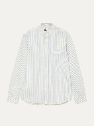 La Paz Vieira banded-collar shirt . Blue stripes