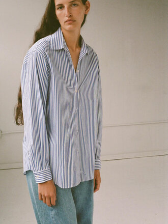 Shaina Mote Classic Button Down Shirt . Blue stripes