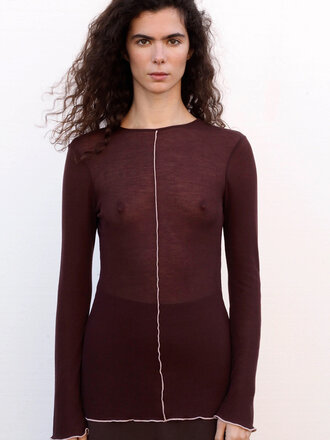 Black to grey Horizon semi-sheer top . Wine