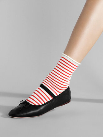 Hansel from Basel Chaussettes Nautical Stripe Crew . Blanc et rouge
