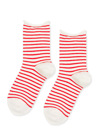 Hansel from Basel Nautical Stripe Crew Socks . White and red