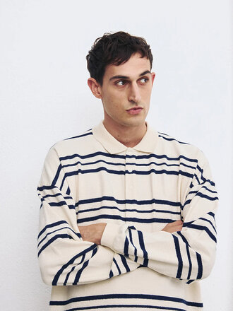 Unfeigned Long sleeve terry Polo . Navy stripes