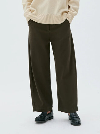 Maska Nona curved cotton and cashmere trousers . Brown olive Maska Nona curved cotton and cashmere trousers . Brown olive