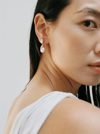 Wolf Circus Pearl Drop Earrings . 14k gold plated and pearl