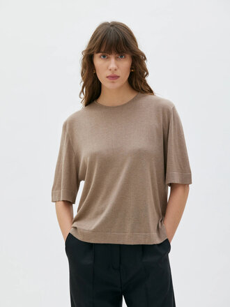 Maska Helli cashmere and silk T-shirt . Taupe melange