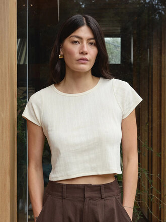 First Rite Crop Pointelle Tee . Natural