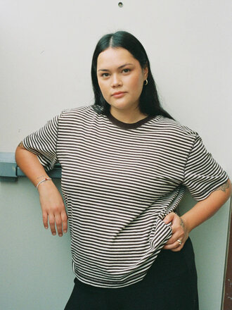 Merge Rover Hemp and organic cotton T-Shirt . Choco Stripes