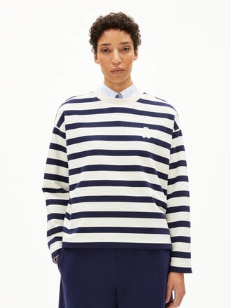 Armedangels Frankaa Maarlen striped sweater . Undyed-tinted and navy