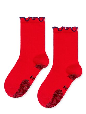 Hansel from Basel Ruffle Sporty Grip Crew Socks . Red