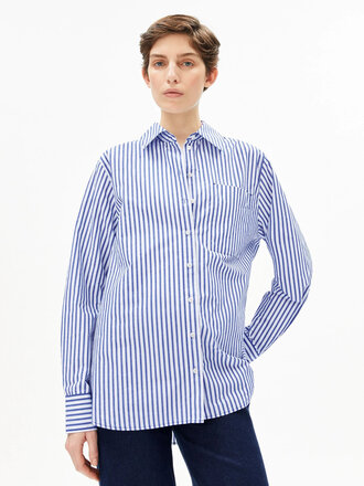 Armedangels Chemise ample en popeline . Rayures blanc et Bleu Dynamo