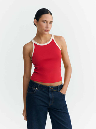 Thinking Mu Harriet Organic Cotton Halter Top . Red