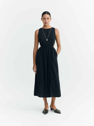 Thinking Mu Robe midi en coton bio Kin . Noir