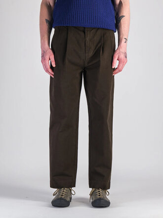Parages Wide Pleat Twill Dad Pants . Dark Brown