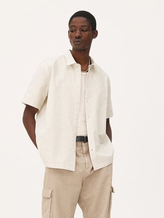 Noyoco Chemise rayée en coton bio et lin Rio . Ecru