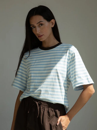 Beaumont Organic Bay-Sue Organic Cotton T-Shirt . Pale Blue and White