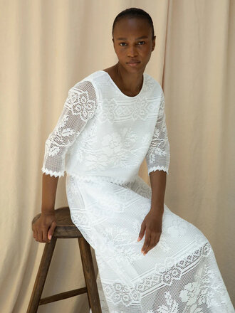 Beaumont Organic Haut en dentelle de coton bio Daisy-Fay . Blanc