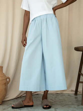 Beaumont Organic Mazu Organic Cotton Poplin Trouser . Powder Blue