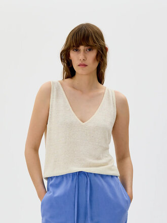 Maska Delia Silk Linen Top . Off White