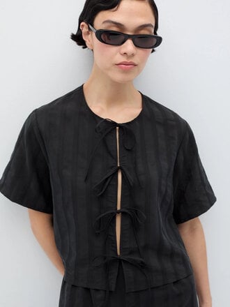 Rita Row Vanitas Striped Textured Top . Black