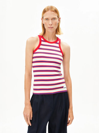 Armedangels Kanitaa Striped Cotton Tank Top . Oatmilk/Mars Red/Dynamo Blue
