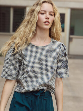 Eve Gravel Elpha Gingham Top . Green/Yellow