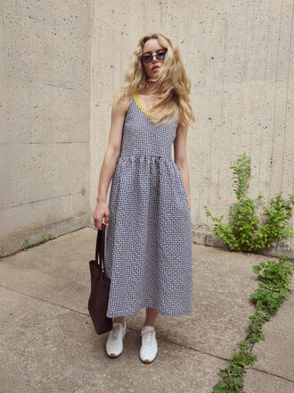 Eve Gravel Robe longue en vichy Glinda . Bleu/Mauve