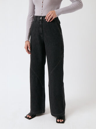 AMT Studio Jean unisexe taille haute en coton bio Kim . Gris stone