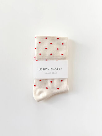 Le Bon Shoppe Chaussettes Sneaker à pois . Crème/Rouge