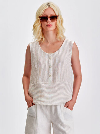 Jennifer Glasgow Deva Striped Top . Ivory