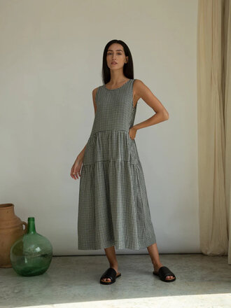 Beaumont Organic Robe longue en popeline de coton bio Kyra-Cay . Gingham