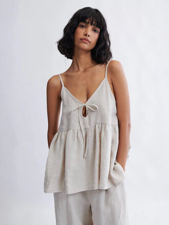 Haut en lin avec boucle Camille . Crème