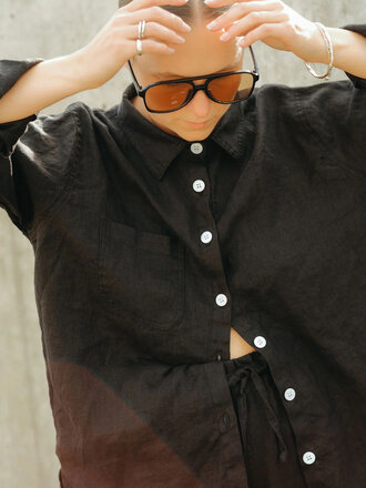 Shelter Lloyd Linen Shirt . Black