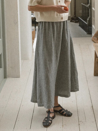 Gillian Stevens Jupe midi en lin Frances . Gingham noir