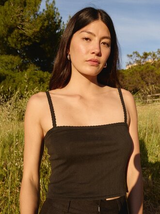 First Rite Ari Crop Pointelle Cami . Black