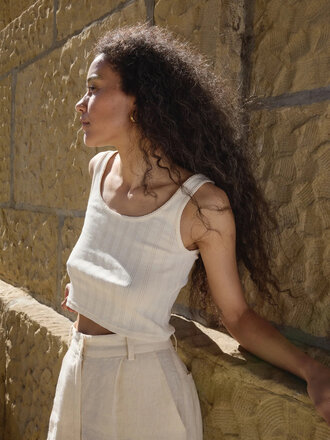 First Rite Scoop Crop Pointelle Tank Top . Natural