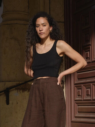First Rite Scoop Crop Pointelle Tank Top . Black