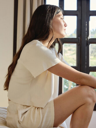 First Rite Basic Crop Organic Cotton T-Shirt . Natural