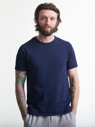 Merz b. Schwanen T-Shirt en coton biologique 1950s . Bleu encre